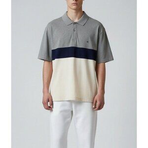 Calvin Klein Mens Colorblock Polo Shirt Gray/Navy/Cream Size L